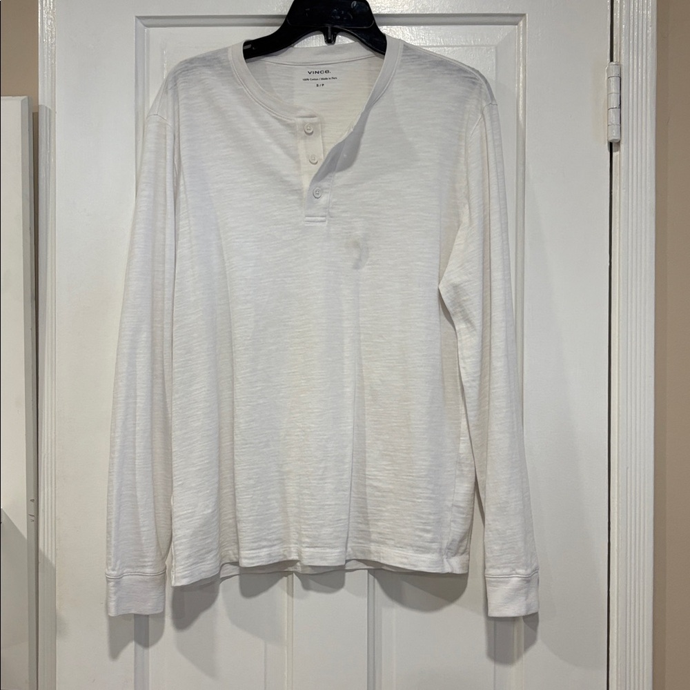 EUC Vince Men’s White Long-Sleeve Slub Henley Shirt S
